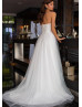 Strapless Beaded Ivory Tulle Wedding Dress With Detachable Sleeves